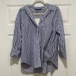 Zara NWT Blue and White Striped Button-Up Shirt